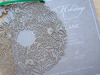 Laser cut ornament with corresponding holiday card holiday lasercut print typography