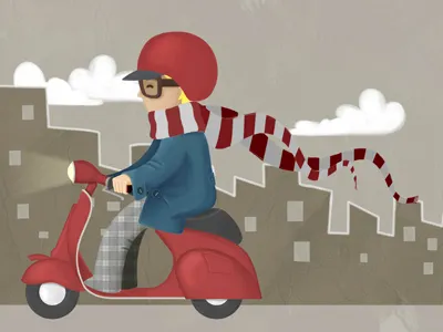 Pablin on a Vespa illustration paintish vespa