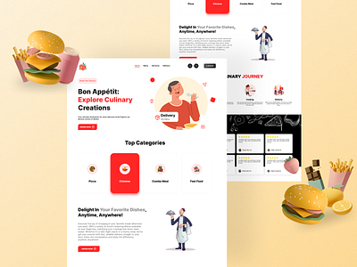 Food Delivery Website Landing Page 🌮🍔 branding culinary food app food categories food delivery food dishes food icons food reviews freelance graphic design hero page landing page minimal