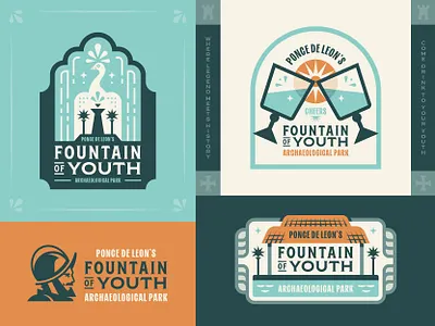 Fountain of Youth badge explorer florida fountain illustration logo peacock ponce de leon st augustine youth