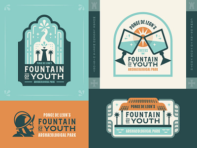 Fountain of Youth badge explorer florida fountain illustration logo peacock ponce de leon st augustine youth