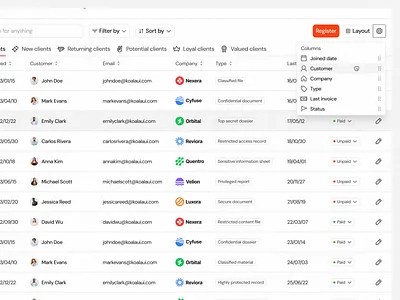 Dropdown Menu · Koala UI clean dashboard dashboard table design system drag dropdown dropdown menu figma filter koala light mode product design saas saas table ui ui design ui kit