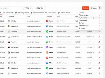 Dropdown Menu · Koala UI clean dashboard dashboard table design system drag dropdown dropdown menu figma filter koala light mode product design saas saas table ui ui design ui kit