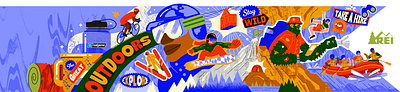 REI branding camping character graphic design hiking illustration man mural people snow sports type winter