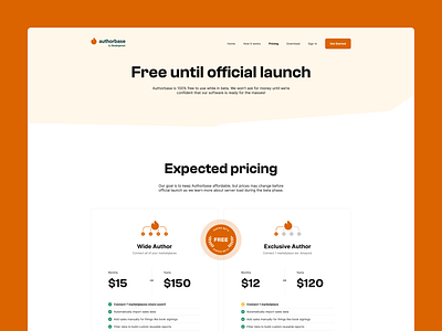 Authorbase – New desktop app! app design landingpage orange plans pricing pricingpage twoplans ui ux web website