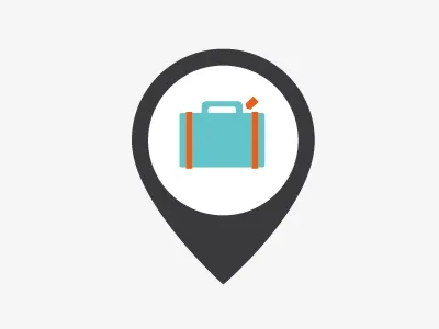 possible direction for microtrip.it logo design graphic icon logo map pin suitcase travel