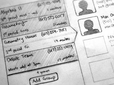 ClassTalk Concept app concept paper pencil sketch two column ui