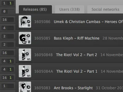 Press & Play releases dashboard black cms dark dashboard list music promo table techno ui web