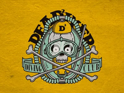 Dead Diver (D2) 13mu aqualung bones dead diver illustration logo mask mouthpiece skull