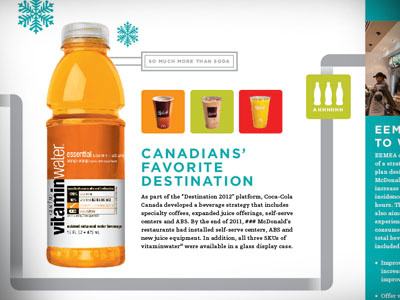Interior page from Coke-McDonald's stewardship report beverage layout report