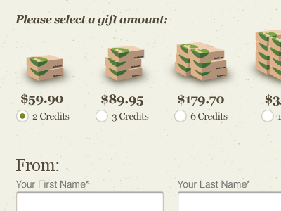 Foodzie: Select Gift Amount boxes foodzie form picker radio