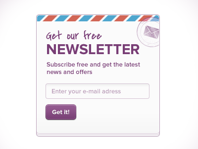 Newsletter button email letter light minimal newsletter paper postcard proxima purple sheets stamp subtle user interface web white