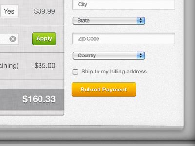 Summary & Payment Info buttons payment user interface