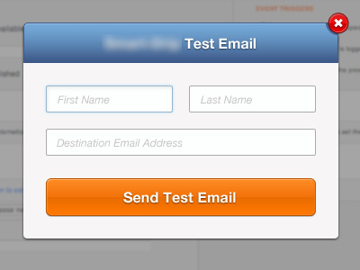 Test Modal blue header cancel modal orange