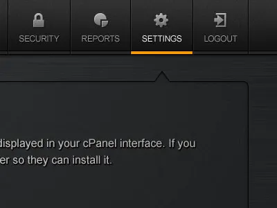 Dark CPANEL Theme Nav cpanel dark inset nav noise tabs ui