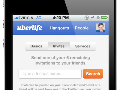 Second Level blue button design events graphic hangouts invite ios ios5 iphone mobile navigation orange social ui ux visual