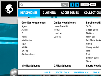 Skullcandy Navigation dropdown headphones navigation skullcandy