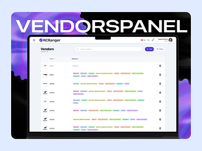 Effortlessly Manage Your Suppliers with the Vendors Panel business company dashboard design efficiency figma filter management scroll supplier table ui uiux ux ux design vendor panel vendors web web design website