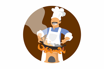 Cooking in a tungku chef cooking design digital flat graphic design illustration tungku vector