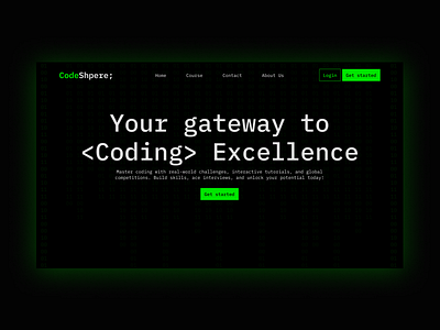 Landing page for Coding Ed-tech platform dark theme design hero section landing page ui