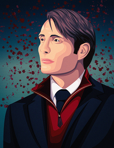 Hannibal Lecter, Mads Mikkelsen 2d design adobe illustrator digital design graphic design hannibal hannibal lecter illustration mads mikkelsen photoshop silence of the lambs vector