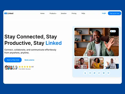 Linked: Professional Collaboration Web Interface Design blue color palette business platform clean aesthetics collaboration tool digital solution landing page modern layout online meetings productivity design professional interface responsive design tech design tech innovation ui design user interface video conferencing virtual communication web design website website design