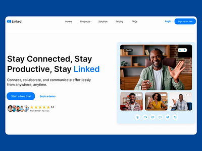 Linked: Professional Collaboration Web Interface Design blue color palette business platform clean aesthetics collaboration tool digital solution minimal style modern layout online meetings product landing page productivity design professional interface responsive design tech design tech innovation ui design user interface video conferencing virtual communication web application web design