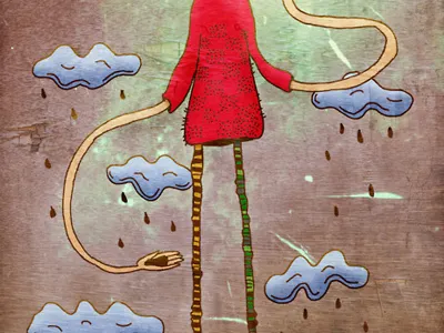Cloudy art blue child grey illustration monster red sad wallpaper