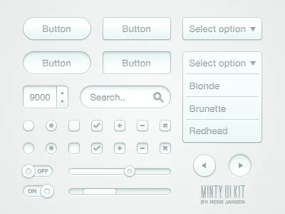 Minty UI - Free PSD Kit button checkbox clean download dropdown elements free kit light low contrast menu mint minty resource scrollbar search slider subtle toggle switch ui