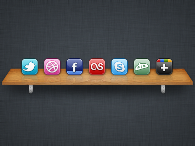 Iconshelf dribbble facebook google icon icons shelf skype social twitter wood