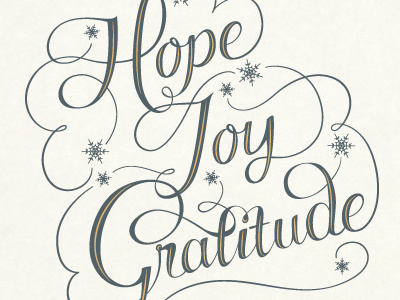 Hope Joy Gratitude card flourish gold holiday lettering script snow swash winter