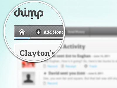 Chimp Dashboard activity add app blue dashboard home house logo menu nav navigation plus texture ui
