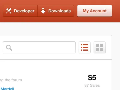 Marketplace buttons header search view