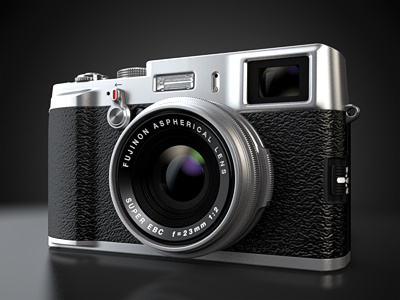 Fujifilm FinePix X100 3d aluminum c4d chrome cinema 4d illustration leather photorealistic product realism render