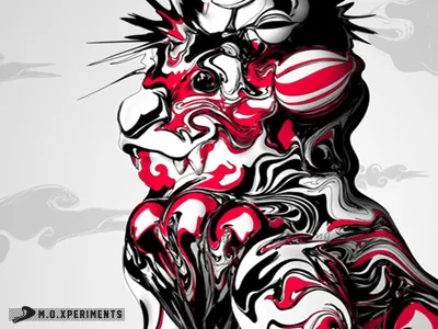 Chinese Foo Dog - Graphic abstract art print asian beast chinese cloud complex creature folk art illustration insane lines mo monster mox poster print design red tradition vector