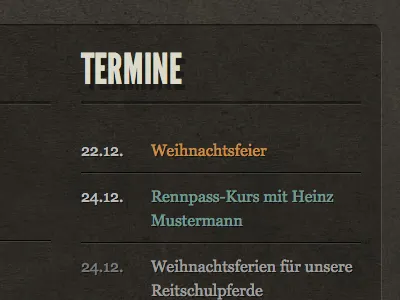 Events data modeling horses league gothic textures typography website