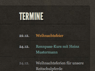 Events data modeling horses league gothic textures typography website