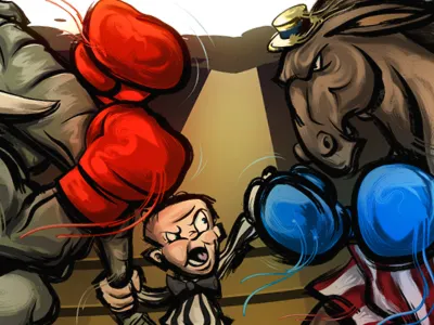 Political Boxing boxing cartoon character democrat donkey election elephant illustration illustrator political republican vector