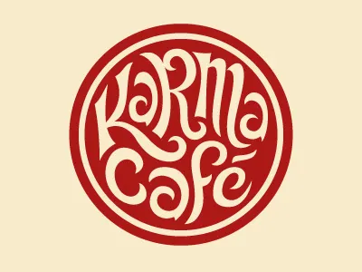 Karma Café 70s bar cafe café circle coffee cream diner eatery food handmade lettering logo psychedelic red restaurant seventies simon frouws the famous frouws type typography vintage