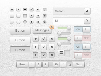 Modern UI Kit add button buttons checkbox cross free freebie grid view gui kit list view messages modern notification off pagination photoshop plus psd radio resource. on search box slide slider switch tick toggle ui ux vector