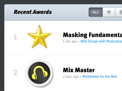 Awards List award badge filter medal star