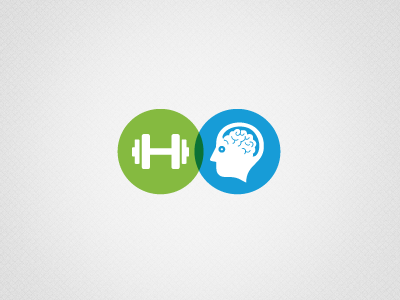 Fitness icons brain circles dumbbell fitness green gym head logo overlap