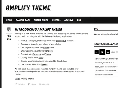 Amplify Theme audio black helveticons lost type mp3 player open sans ranger soundcloud tumblr white