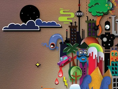 Octopus World color illustration random robot world