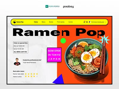 Ramen Pop with Neo Brutalism exploration animation branding caffe full colour graphic design interaction design landing page logo neo brutalism pop art ramen restaurant ui ux