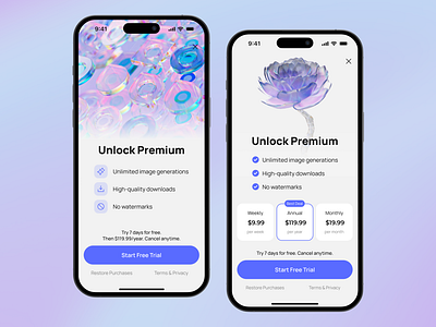 Paywalls UI Design #1 app app design free trial interface ios mobile monetization payment paywall paywalls premium prices pricing subscribe subscription trial ui upgrade ux