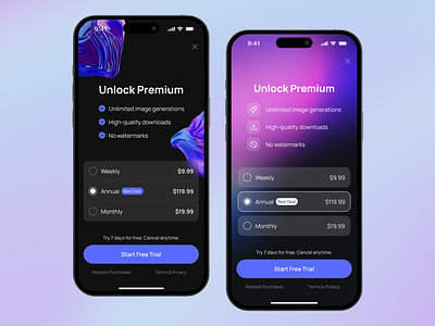 Paywalls UI Design #2 app app design free trial interface ios mobile monetization payment paywall paywalls premium price pricing subscribe subscription trial ui upgrade ux