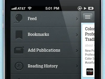 Float Reader Menu Sneak Peek icons interface iphone menu minimal ui