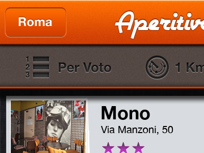 Aperitivo App UI aperitivo app design distance drink filters happy hour iphone italy list mobile orange search ui vintage