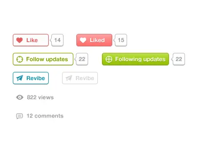 Buttons and info active button comment follow like view